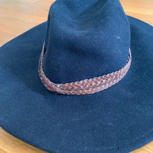 Anthropologie Wool Navy Hat with wide brim